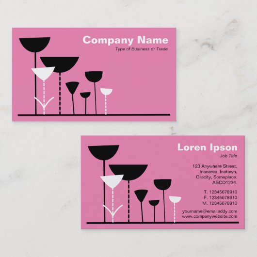 レトロの花v2 – ピンク 名刺 (正面/裏面)