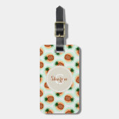 レトロの茶色および真新しいパイナップルはモノグラムを模造します ラゲッジタグ (正面縦)