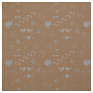 レトロの茶色と灰色の鳥、ドット、足のパターン ファブリック