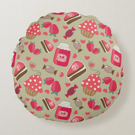 レトロの菓子 ラウンドクッション (正面)