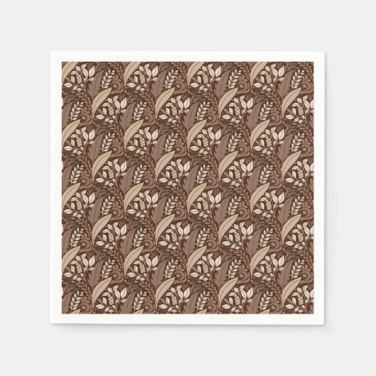 レトロの葉の茶色のエレガントヴィンテージ スタンダードカクテルナプキン (正面)