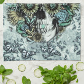 レトロの蝶ばら色のスカル キッチンタオル (折り畳み)