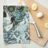 レトロの蝶ばら色のスカル キッチンタオル (四つ折り)