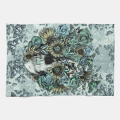 レトロの蝶ばら色のスカル キッチンタオル (横)