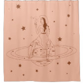 レトロの西部の錆及びモモの宇宙女性のカーボーイ シャワーカーテン (正面)