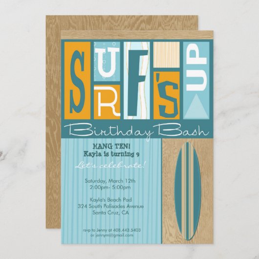 レトロの誕生会の招待-オレンジGalの上の波 招待状 (正面/裏面)