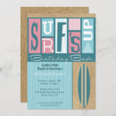 レトロの誕生日のパーティの招待状-ピンクの上の波 招待状 (正面/裏面)