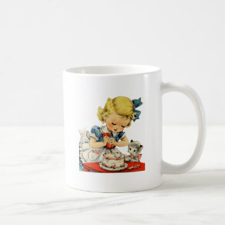 レトロの誕生日の女の子のケーキ猫のアートワーク コーヒーマグカップ