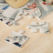 レトロの誕生日の女の子のケーキ猫のアートワーク ジグソーパズル (側面)