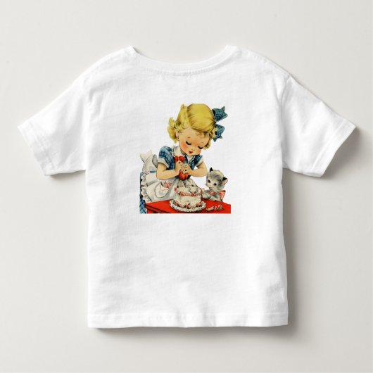 レトロの誕生日の女の子のケーキ猫のアートワーク トドラーTシャツ (裏面)