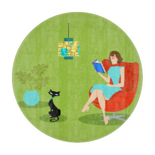 レトロの読書女性のまな板 カッティングボード