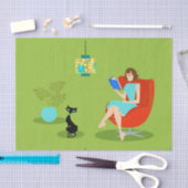 レトロの読書女性のティッシュペーパー 薄葉紙 (クラフト)