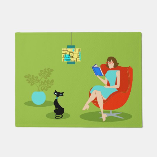 レトロの読書女性のドア・マット ドアマット (正面)