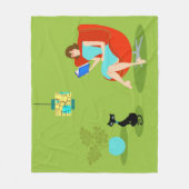 レトロの読書女性のフリースブランケット フリースブランケット (正面)