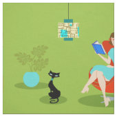 レトロの読書女性の生地 ファブリック (見本)