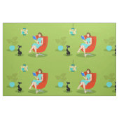 レトロの読書女性の生地 ファブリック (ファットクウォーター)