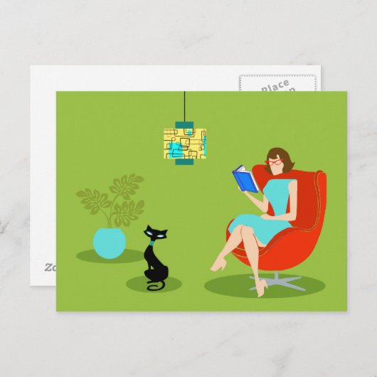 レトロの読書女性の郵便はがき ポストカード (正面/裏面)