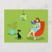レトロの読書女性の郵便はがき ポストカード (正面)