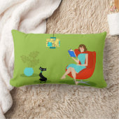 レトロの読書女性のLumbarの枕 ランバークッション (ブランケット)