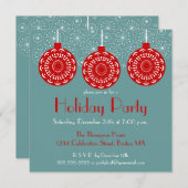 レトロの赤いオーナメントの休日のパーティの招待状 招待状 (正面/裏面)