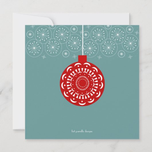 レトロの赤いオーナメントの休日のパーティの招待状 招待状 (裏面)