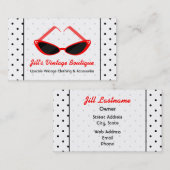 レトロの赤いキャッツ・アイのサングラス及び黒い水玉模様 名刺 (正面/裏面)