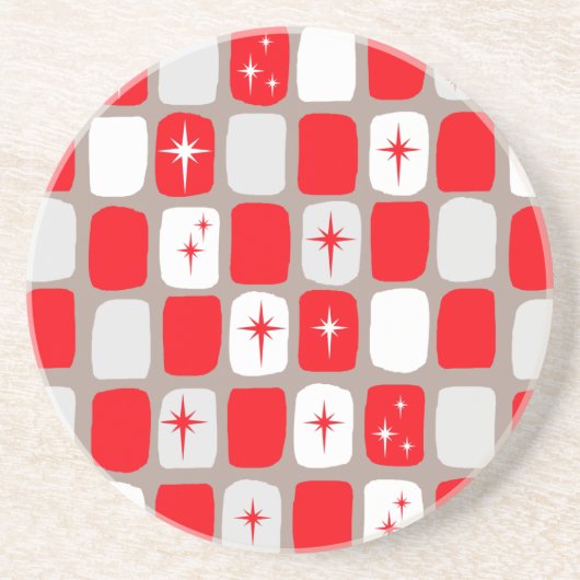 レトロの赤いスターバストの砂岩飲み物のコースター コースター (正面)