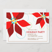 レトロの赤いポインセチアのクリスマスの休日のパーティ 招待状 (正面)