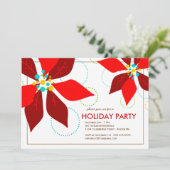 レトロの赤いポインセチアのクリスマスの休日のパーティ 招待状 (スタンド正面)