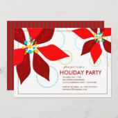 レトロの赤いポインセチアのクリスマスの休日のパーティ 招待状 (正面/裏面)