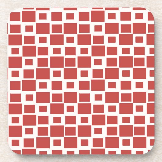 レトロの赤い正方形のパターン コースター (正面)