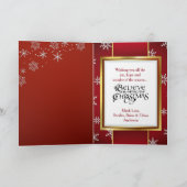 レトロの赤い金ゴールドの雪片のクリスマスの写真のカスタム シーズンカード (内部)