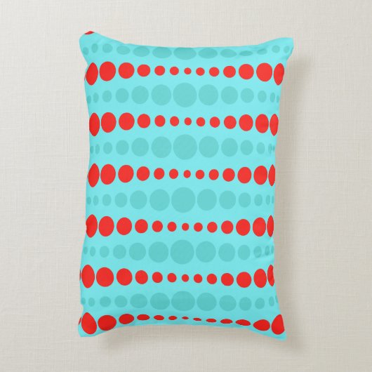 レトロの赤およびターコイズの点のアクセントの枕 アクセントクッション (裏面(縦))