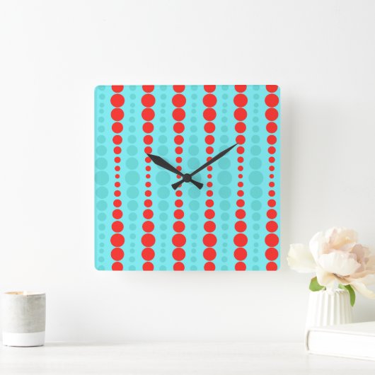 レトロの赤およびターコイズの点のアクリルの柱時計 スクエア壁時計 (ホーム)
