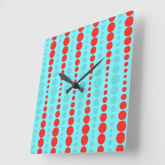 レトロの赤およびターコイズの点のアクリルの柱時計 スクエア壁時計 (傾斜)