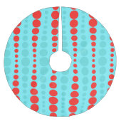 レトロの赤およびターコイズの点のクリスマスツリーのスカート ブラッシュドポリエステルツリースカート (正面)