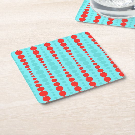 レトロの赤およびターコイズの点のコースター スクエアペーパーコースター (アングル)