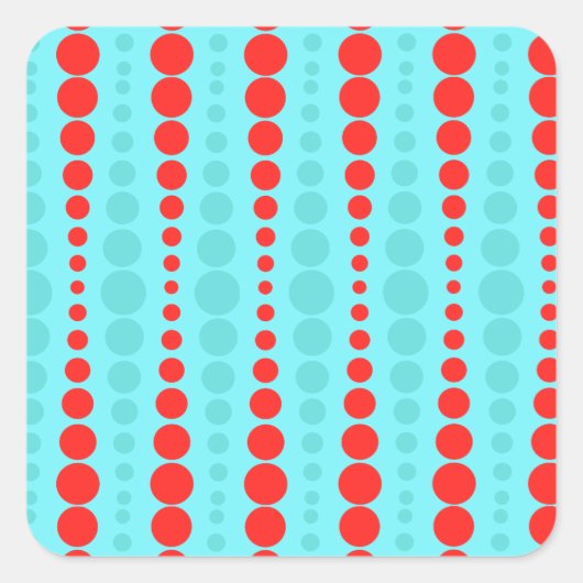 レトロの赤およびターコイズの点のステッカー スクエアシール (正面)