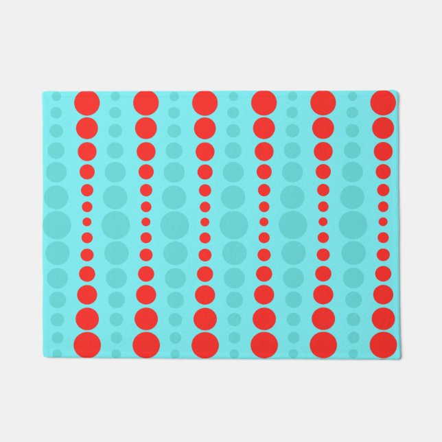 レトロの赤およびターコイズの点のドア・マット ドアマット (正面)