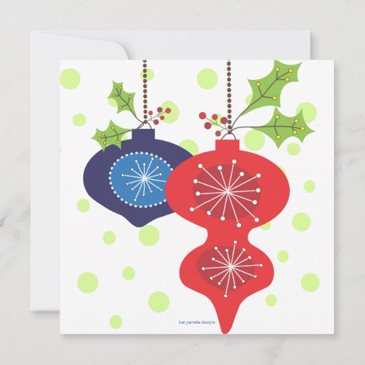 レトロの赤く及び青のオーナメントの休日のパーティの招待状 招待状 (裏面)