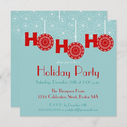 レトロの赤のHo Ho Ho休日のパーティの招待状 招待状 (正面/裏面)
