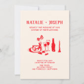 レトロの赤手落書き結婚すべて 招待状 (正面)