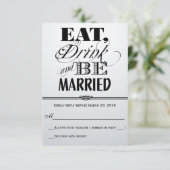 レトロの赤黒白は飲み物結婚したなRSVPを食べます 出欠カード (スタンド正面)