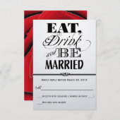 レトロの赤黒白は飲み物結婚したなRSVPを食べます 出欠カード (正面/裏面)