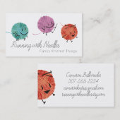 レトロの走り書きヤーンの編み物針の名刺 名刺 (正面/裏面)