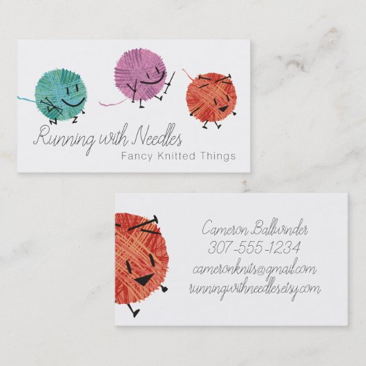 レトロの走り書きヤーンの編み物針の名刺 名刺 (正面/裏面)