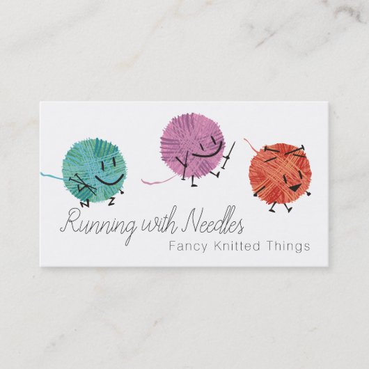 レトロの走り書きヤーンの編み物針の名刺 名刺 (正面)