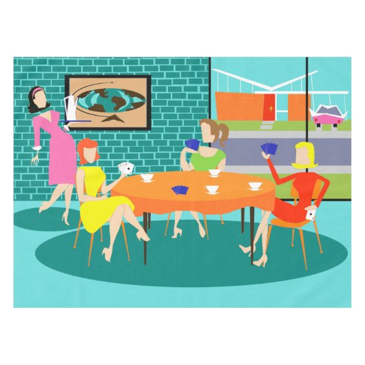 レトロの週間女性のトランプゲームのテーブルクロス テーブルクロス (正面(横))