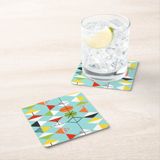 レトロの道化師パターンコースター スクエアペーパーコースター (インサイチュ)