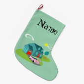 レトロの郊外の家のクリスマスのストッキング ラージクリスマスストッキング (正面 (吊り時))